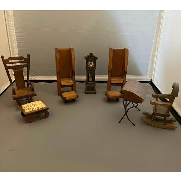Dollhouse Miniature Wooden Furniture Mix Grandfather Clock Desk Rockers Lot - Picture 1 of 16